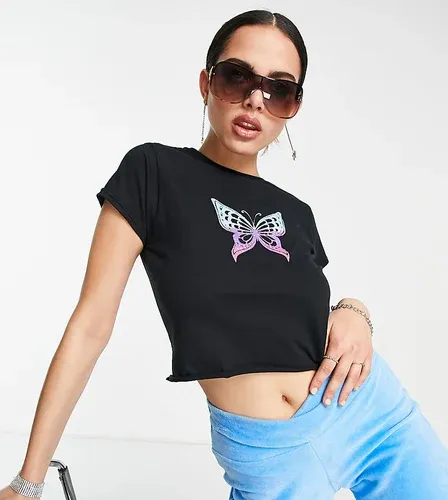 Camiseta corta negra estilo años 90 con estampado gráfico degradado de mariposa de ASYOU-Negro (7354433)