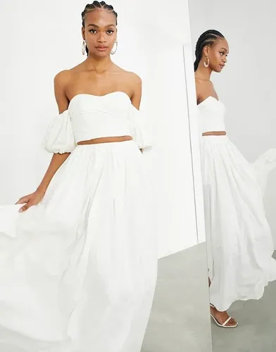 Falda larga color marfil de corte amplio de lino de ASOS Edition-Blanco (7348964)
