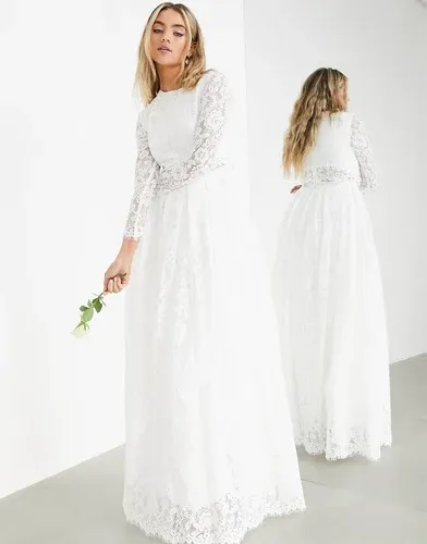 Vestido de boda con top corto de encaje Grace de ASOS EDITION-Blanco (7384900)