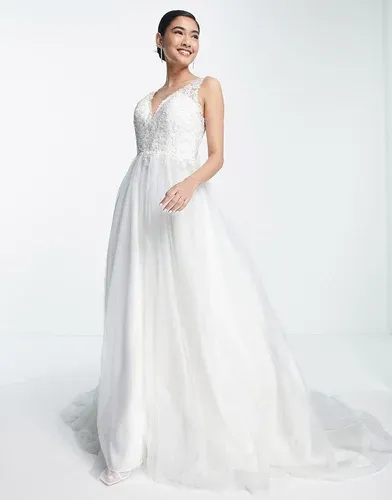 Vestido de novia con espalda de pico y cuerpo con bordados delicados Tiana de ASOS EDITION-Blanco (7494453)