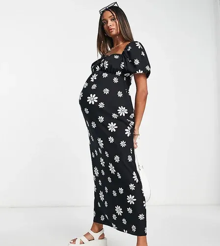 ASOS Maternity Vestido midi monocromático con estampado floral, escote cuadrado y detalle elástico de ASOS DESIGN Maternity-Multicolor (9000525)