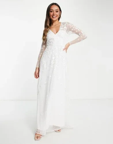 Vestido de novia con cuello de pico y bordados Holly de ASOS EDITION-Blanco (7530334)
