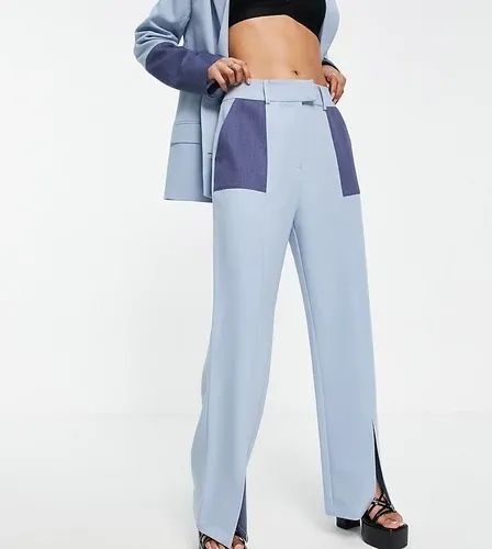 Pantalones azules de corte sartorial con diseño color block de 4th &amp; Reckless Petite (parte de un conjunto) (7719189)