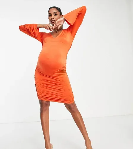 Vestido corto naranja fruncido con espalda drapeada de Jaded Rose Maternity (8159939)