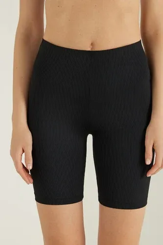 Tezenis Pantalones Cortos de Ciclista de Talle Alto de Canalé de Microfibra Mujer Negro Tamaño L (7740665)