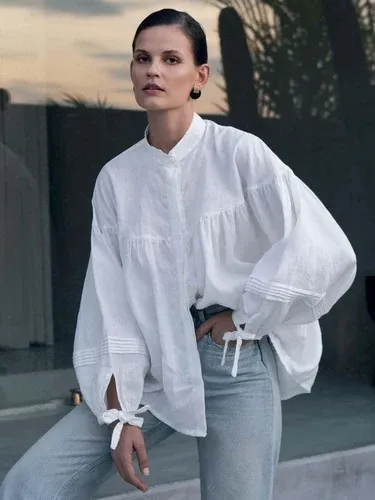 Luciee Oversized Linen Blouse In Natural (7746219)