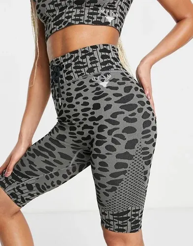 Pantalones cortos grises sin costuras con estampado de leopardo y cordón en la cintura de Twill Active - GREY (7754423)
