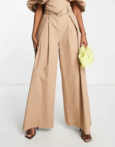 Pantalones color camel de pernera ancha de algodón de ASOS Luxe (parte de un conjunto)-Marrón (7760689)