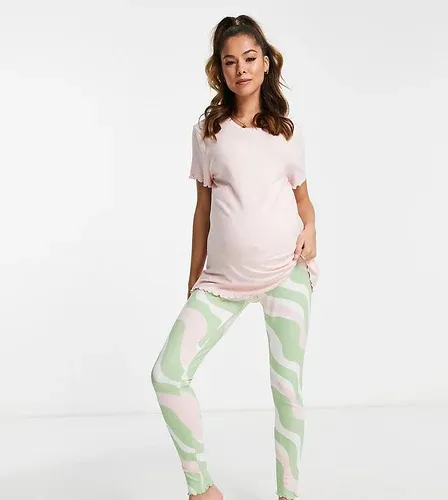 ASOS Maternity Conjunto de estar por casa rosa, verde y blanco de camiseta y leggings con estampado de remolinos de tejido muy suave de ASOS DESIGN Maternity-Multicolor (7771398)