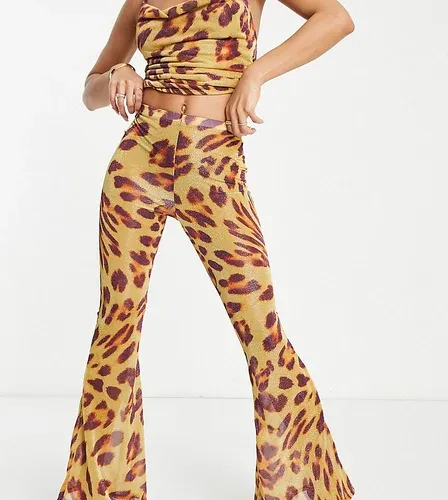 Pantalones de campana con estampado de leopardo y acabado de purpurina de malla de ASYOU (parte de un conjunto)-Multicolor (7784303)