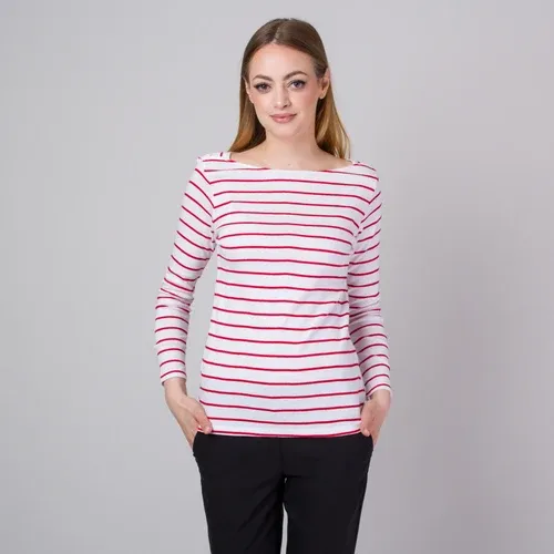 Willsoor Camiseta de mujer color blanco con rayas rojas 13904 (8171527)
