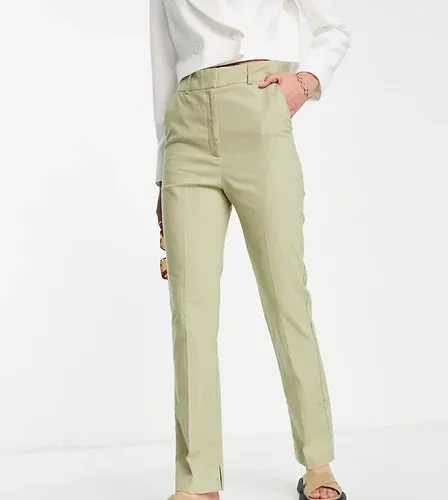 ASOS Tall Pantalones color oliva de corte cigarette slim ajustado de lino de ASOS DESIGN Tall-Verde (7845057)