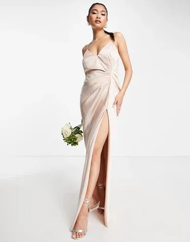Vestido largo rosa de tirantes con detalle drapeado de satén de ASOS Edition (7874942)