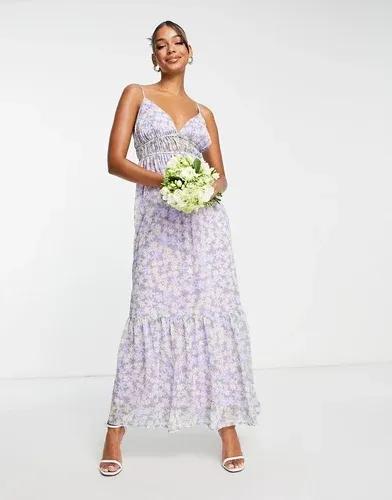 Vestido largo lila de tirantes de corte amplio con estampado floral de satén de Blume Bridal-Multicolor (7918360)