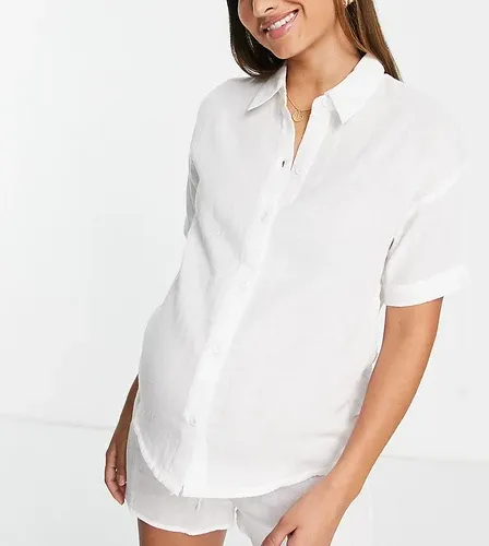 ASOS Maternity Pijama blanco de camisa y pantalones cortos de gasa de algodón de ASOS DESIGN Maternity (7927836)