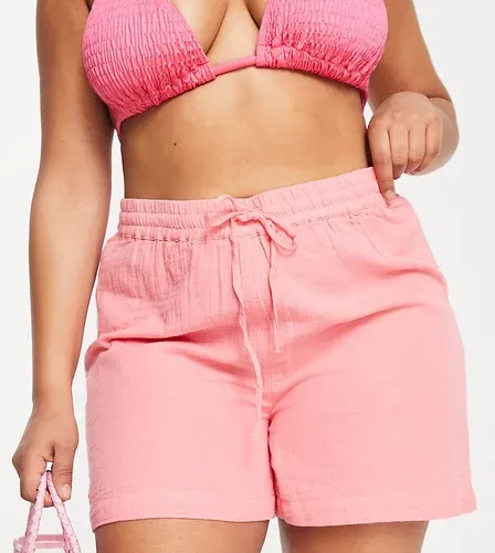 Pieces Plus Pantalones cortos rosas con lazada en la cintura de Pieces Curve (7936557)
