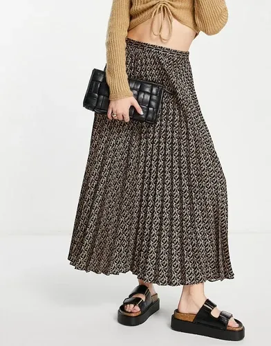 Falda midi marrón plisada con diseño de monograma de Mango (7997772)