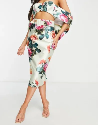 Falda de tubo midi con estampado floral de satén de ASOS Luxe (parte de un conjunto)-Multicolor (7997810)