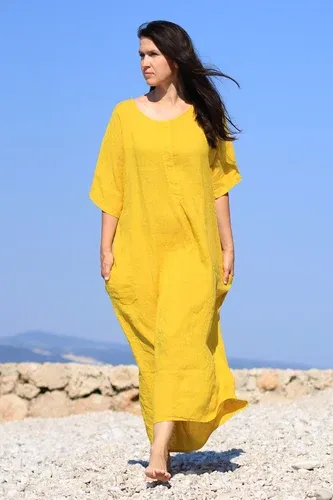 Glara Women's summer linen maxi dress (8018564)