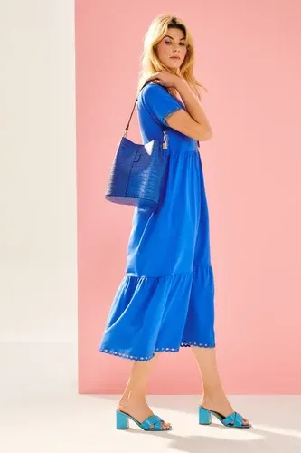 Lolitas&amp;L Vestido azul intenso largo de algodón contorno bordado (7916613)