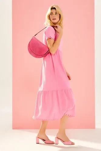 Lolitas&amp;L Vestido rosa bubblegum largo de algodón contorno bordado (7878358)