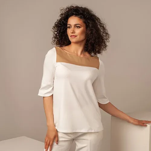 Willsoor Elegante blusa blanca de mujer con elementos de contraste 14029 (8171566)
