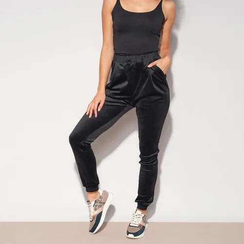 Willsoor Pantalones deportivos negros de mujer con elementos marrones 13098 (8171519)