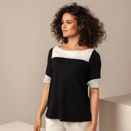 Willsoor Elegante blusa de mujer en negro con elementos de contraste 14030 (8171567)