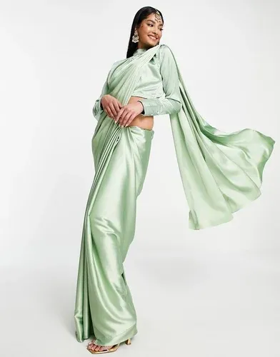 Blusa verde salvia de dama de honor con cuello alto y sari de Kanya London (parte de un conjunto) (8048228)