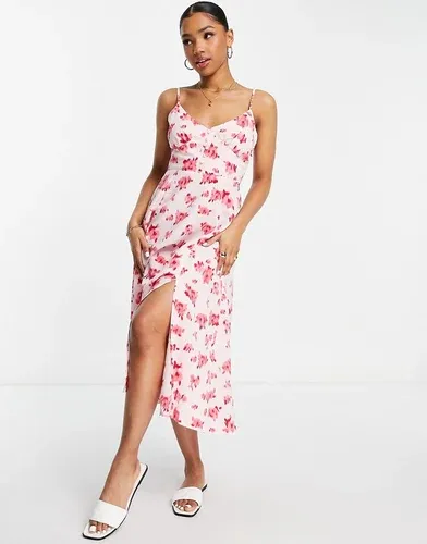 Vestido rosa de tirantes con estampado floral difuminado y abertura doble de The Frolic-Amarillo (8048202)