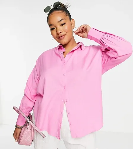 Camisa rosa extragrande de tejido efecto lino de Vila Curve (8070783)