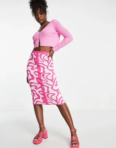 Falda midi rosa con estampado ondulado de punto de Urban Revivo (parte de un conjunto) (8086840)