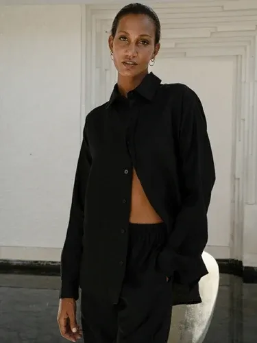 Luciee Linen Oversized Mens Shirt In Black (8096208)