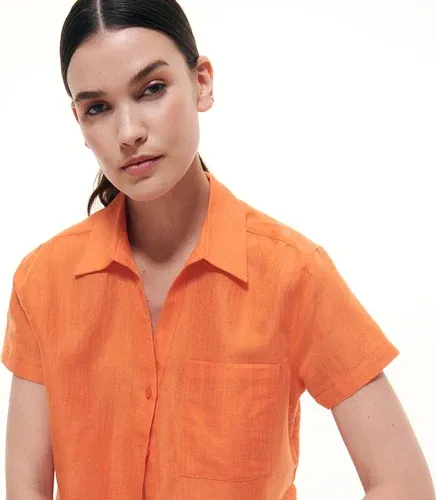 Reserved - Camisa en mezcla de lino - Naranja (8123300)