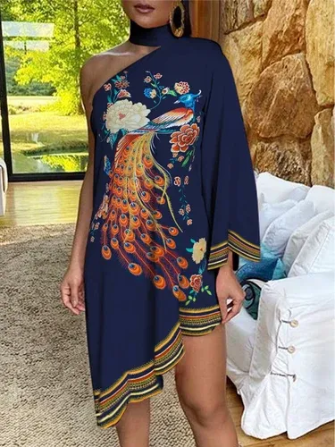 Manzara VESTIDO ELEGANTE CON ESTAMPADO DE PAJARO ORNA azul oscuro (8123777)