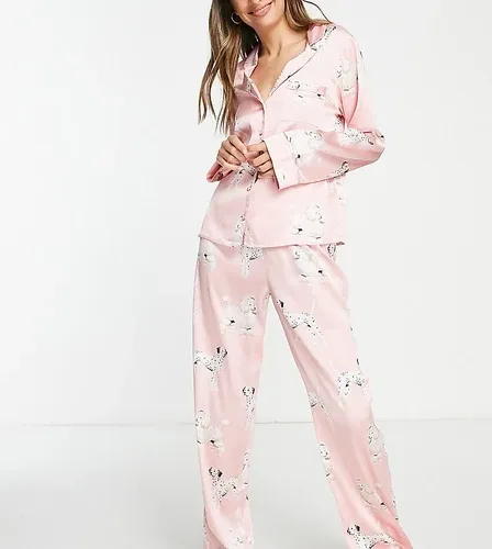 ASOS Tall Pijama rosa de pantalones y camisa con estampado de perros de satén de ASOS DESIGN Tall (8126039)