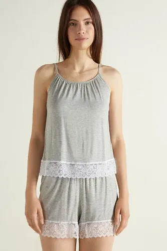 Tezenis Pijama Corto de Viscosa y Encaje Mujer Gris Claro Tamaño L (8124849)