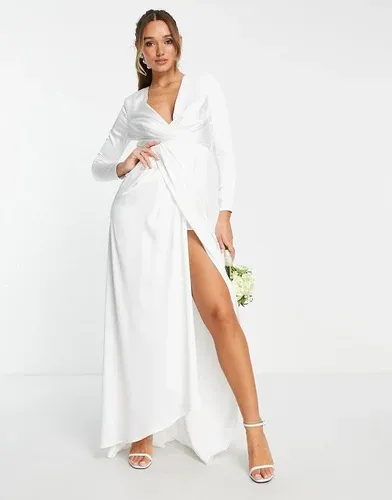 Vestido de boda cruzado con escote y pliegues de satén Sadie de ASOS EDITION-Blanco (8129028)