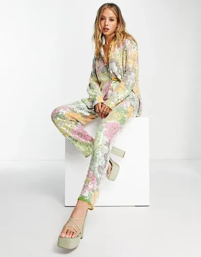 Pantalones de corte tapered con diseño floral de lentejuelas de ASOS EDITION-Multicolor (8144445)