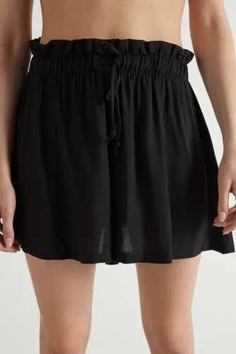 Tezenis Shorts de Tela de Talle Alto con Volantes Mujer Negro Tamaño L (8145491)