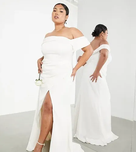 Vestido de novia con escote Bardot y diseño drapeado Beatrice de ASOS EDITION Curve-Blanco (8148700)