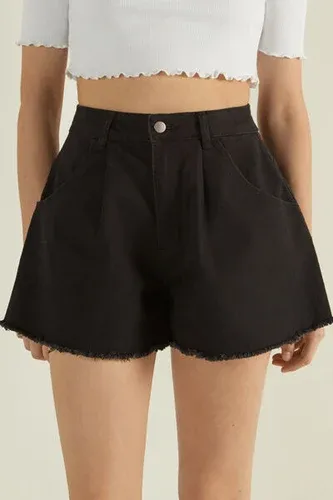 Tezenis Shorts Denim de Talle Alto Paperbag Mujer Negro Tamaño L (8155300)