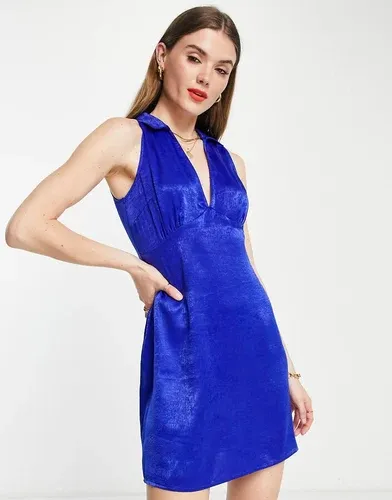Vestido corto azul cobalto con cuello de satén de Lola May (8159152)