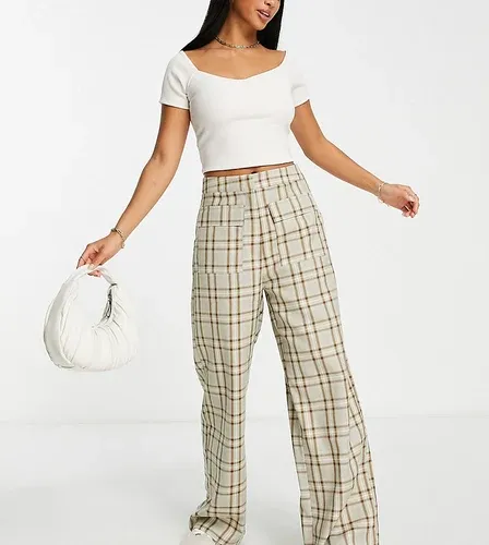 Pantalones a cuadros de pernera recta con bolsillos de Lola May Petite-Multicolor (8159165)