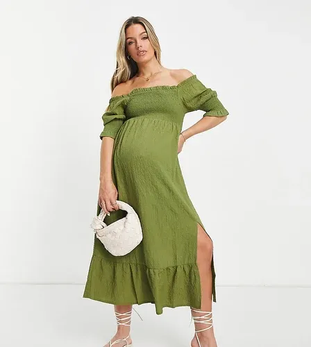 Vestido midi caqui fruncido de Violet Romance Maternity-Verde (8169716)