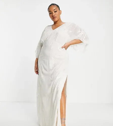 Vestido de novia largo color marfil con diseño integral bordado de Hope &amp; Ivy Plus-Morado (8174394)