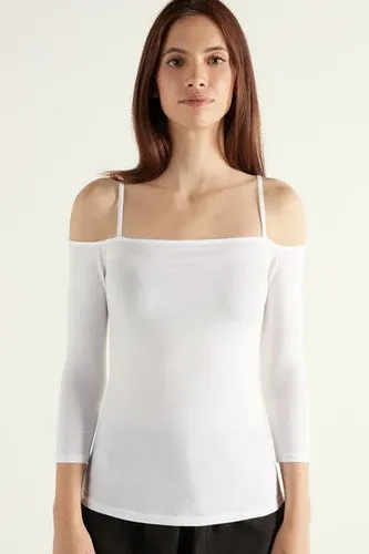 Tezenis Camiseta de Algodón con Mangas 3/4 y Hombros Descubiertos Mujer Blanco Tamaño L (8197150)