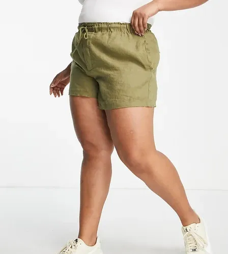 Pantalones cortos caquis con detalle anudado de lino de Mango Curve-Verde (8201313)