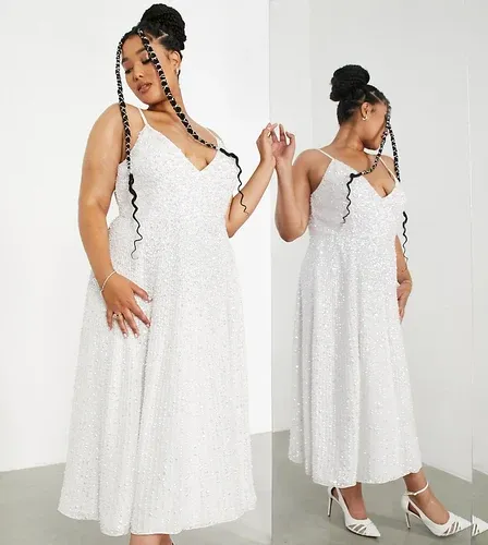 Vestido de novia midi de tirantes con abalorios Eva de ASOS EDITION Curve-Blanco (8209767)