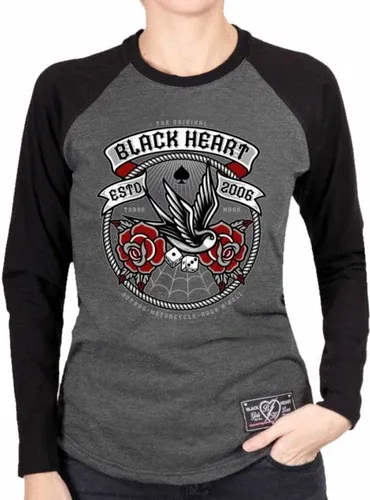 Camiseta mangas largas BLACK HEART para mujer - SWALLOW ROSE - GRIS - 9955 (8211881)